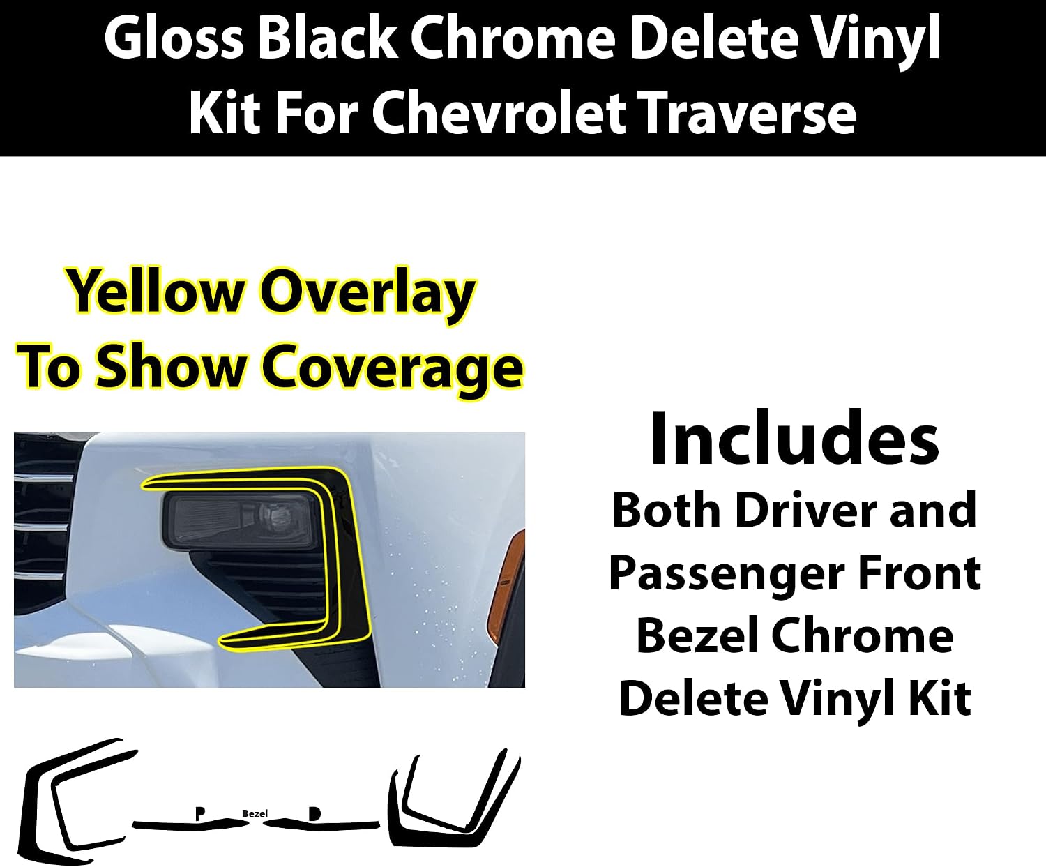 BOGAR TECH DESIGNS for Chevrolet Traverse 2024-2026 Lower Front Chrome Delete – Precut Vinyl Trim Overlay, Gloss Black Blackout Look