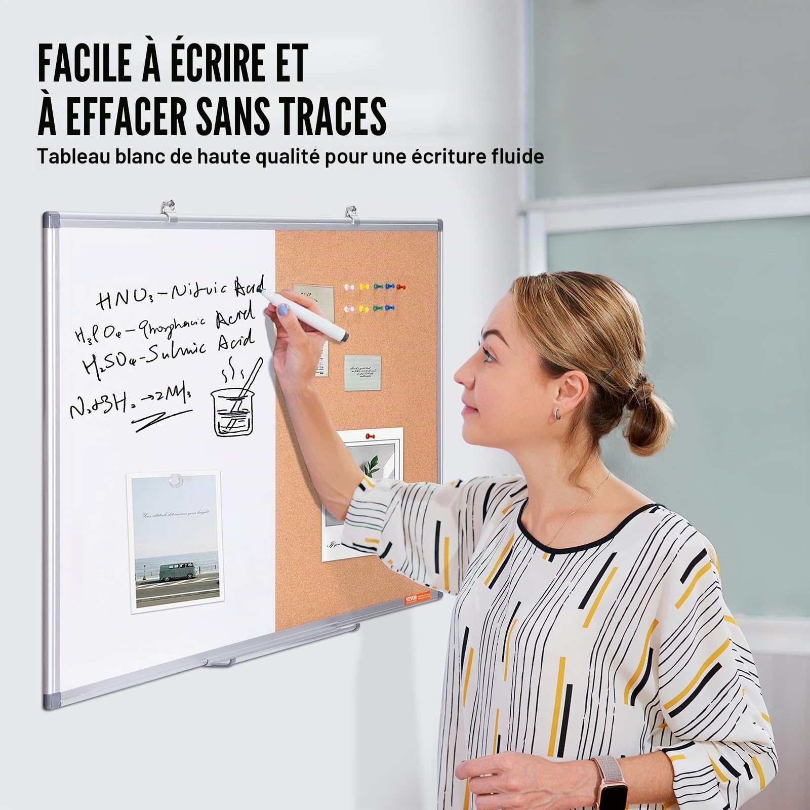 VEVOR Combo Tableau Blanc et Tableau en Liège 90x60 cm, Tableau d'Affichage Magnétique Effaçable à Sec, avec Cadre en Aluminium, Montage Mural, pour Épingler Mémo Notes Photos Bureau Maison École