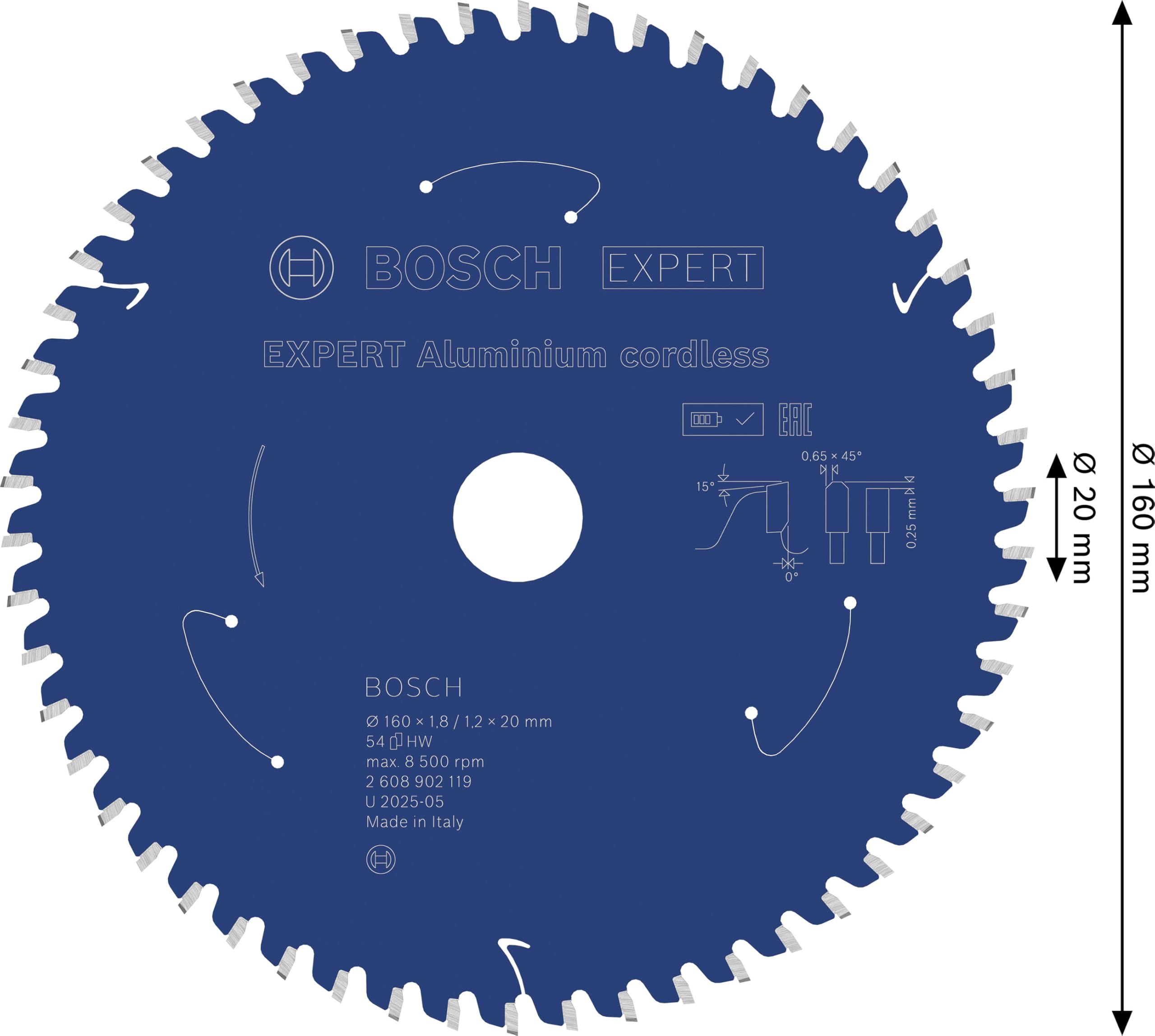 Bosch 1x EXPERT Aluminium cordless Kreissägeblatt für Handkreissägen (für Aluminium, Ø mm, Professional Zubehör Akku-Handkreissägen)