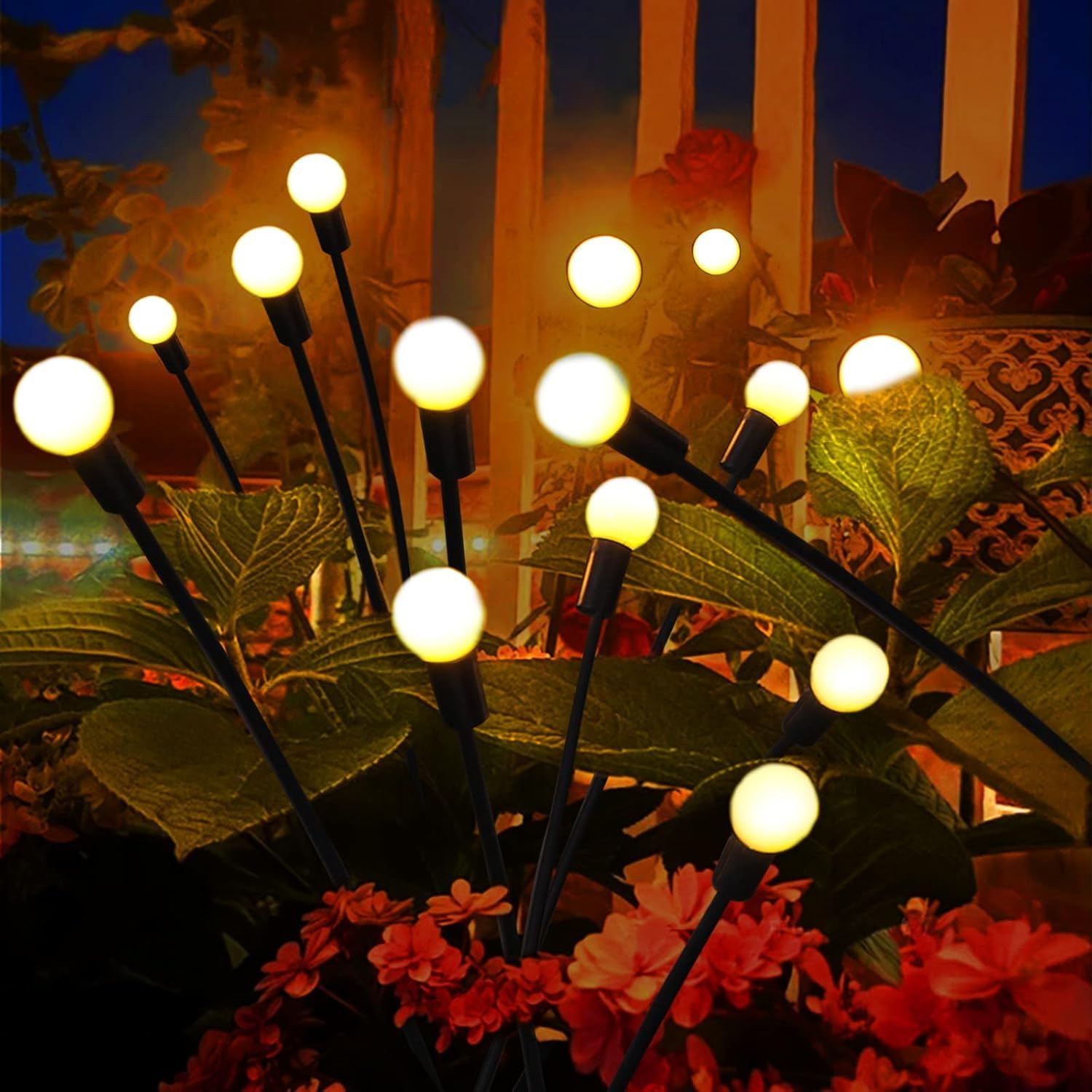 YJFWAL Firefly Solar-gartenlichter Außen 6 Stück Glühwürmchen Lichter Wasserdicht Swinging Garten Lichter für Pathway Weihnachten Yard Patio-Landschaft Dekoratives, 8LED Jede (Warm-Weiß, 6 Stück)