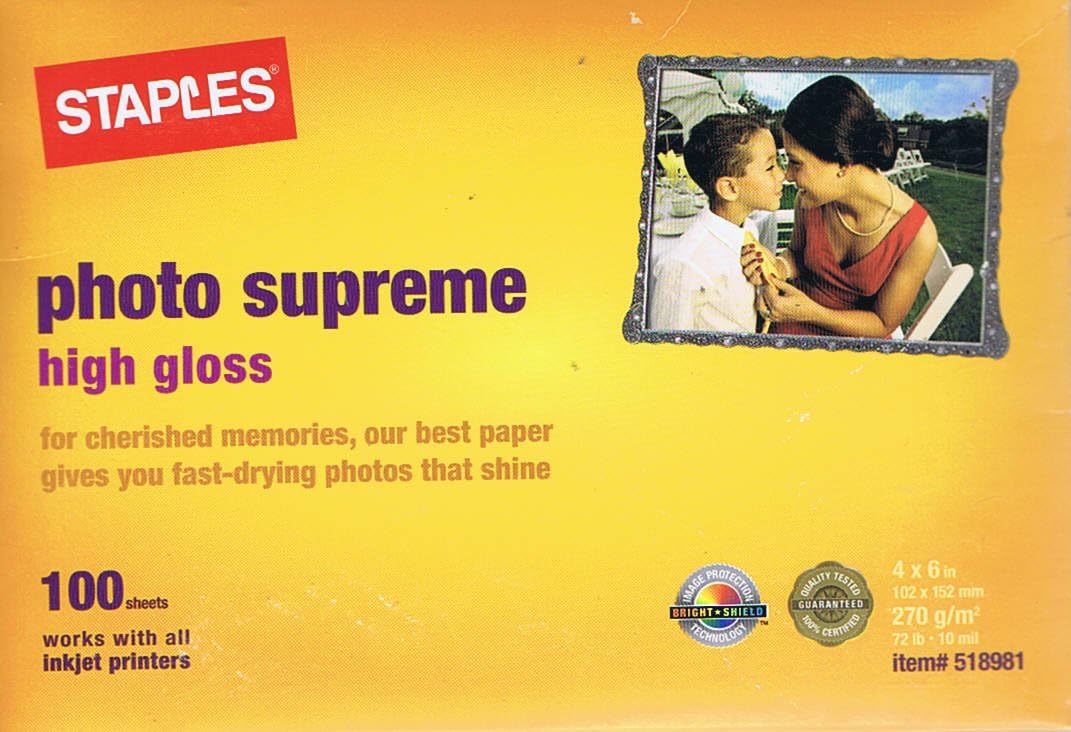 Staples Photo Supreme High Gloss Paper 4 x 6 Inch 72 lb