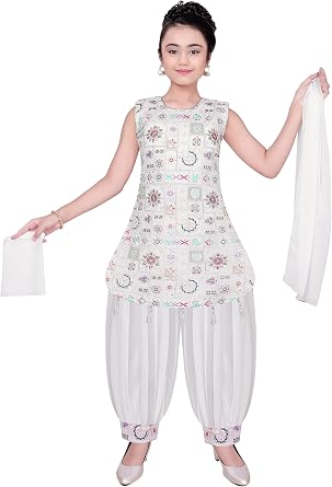 Indian Ethnic Kids Girls Kurta Patiyala Dress with Sling, Seqeunce Work, Slim Fit, Size 2 to 12 Years