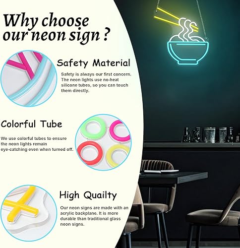 Miniatura 5 de Letreros de neón de fideos para decoración de pared, luces de neón de ramen para dormitorio, letreros de negocios de neón adecuados para hombre,
