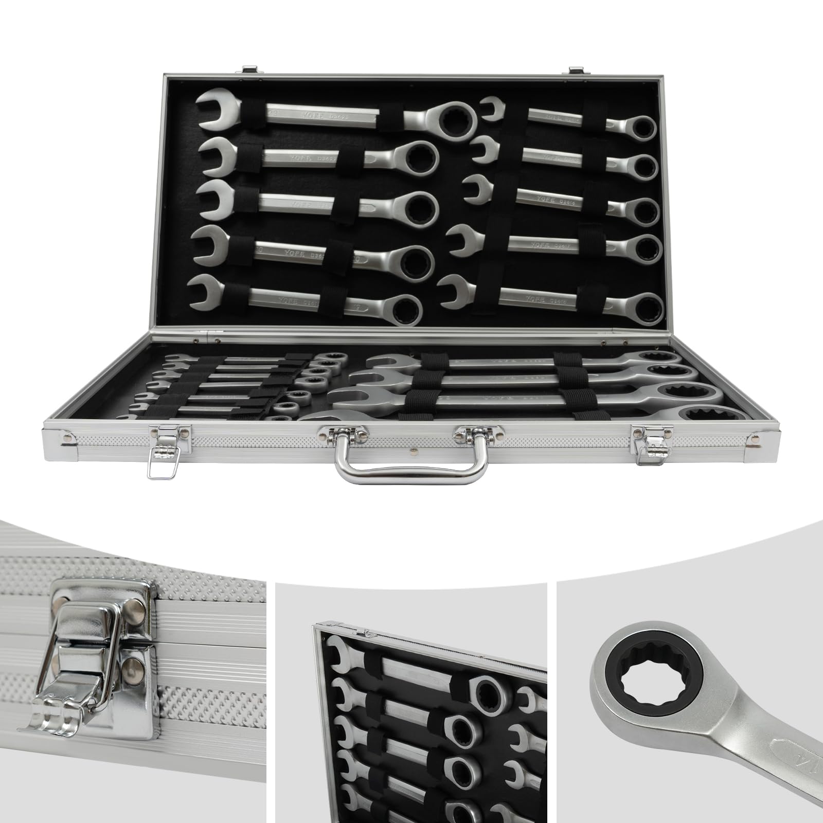 Juego de llaves de carraca de 6-32 mm, 22 piezas con caja de herramientas, juego de llaves profesionales para talleres de coche, llaves comerciales