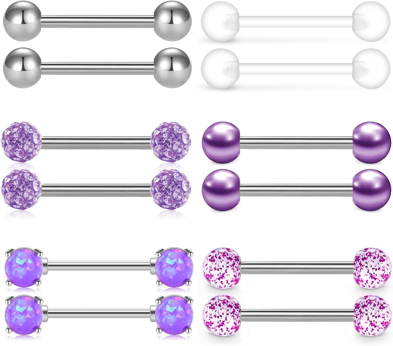 QWALIT Tongue Rings Nipple Rings 14G Nipplerings Straight Barbell Surgical Steel Nipple Piercing Bar Nipple Bars for Women Tongue Bar 16mm 14mm