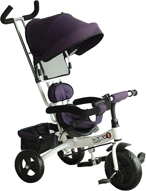 HOMCOM 4 in 1 Tricycle for Kids Toddler Trike with Parent Handle Push Along Pedal Trike Removable Canopy Safety Belt Storage Footrest for 18 Months to 5 Years Purple