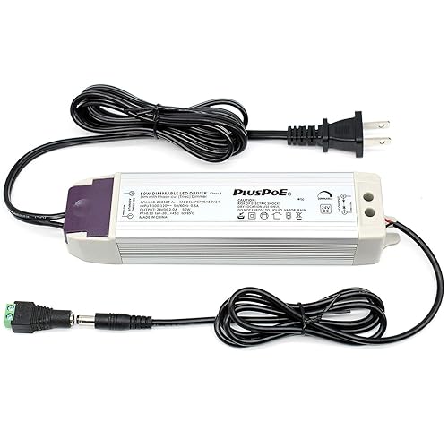 PLUSPOE Tira de luz LED de 50 W regulable (2A), magnética, transformador de 110 V CA a 24 V CC, fuente de alimentación de bajo voltaje, compatible