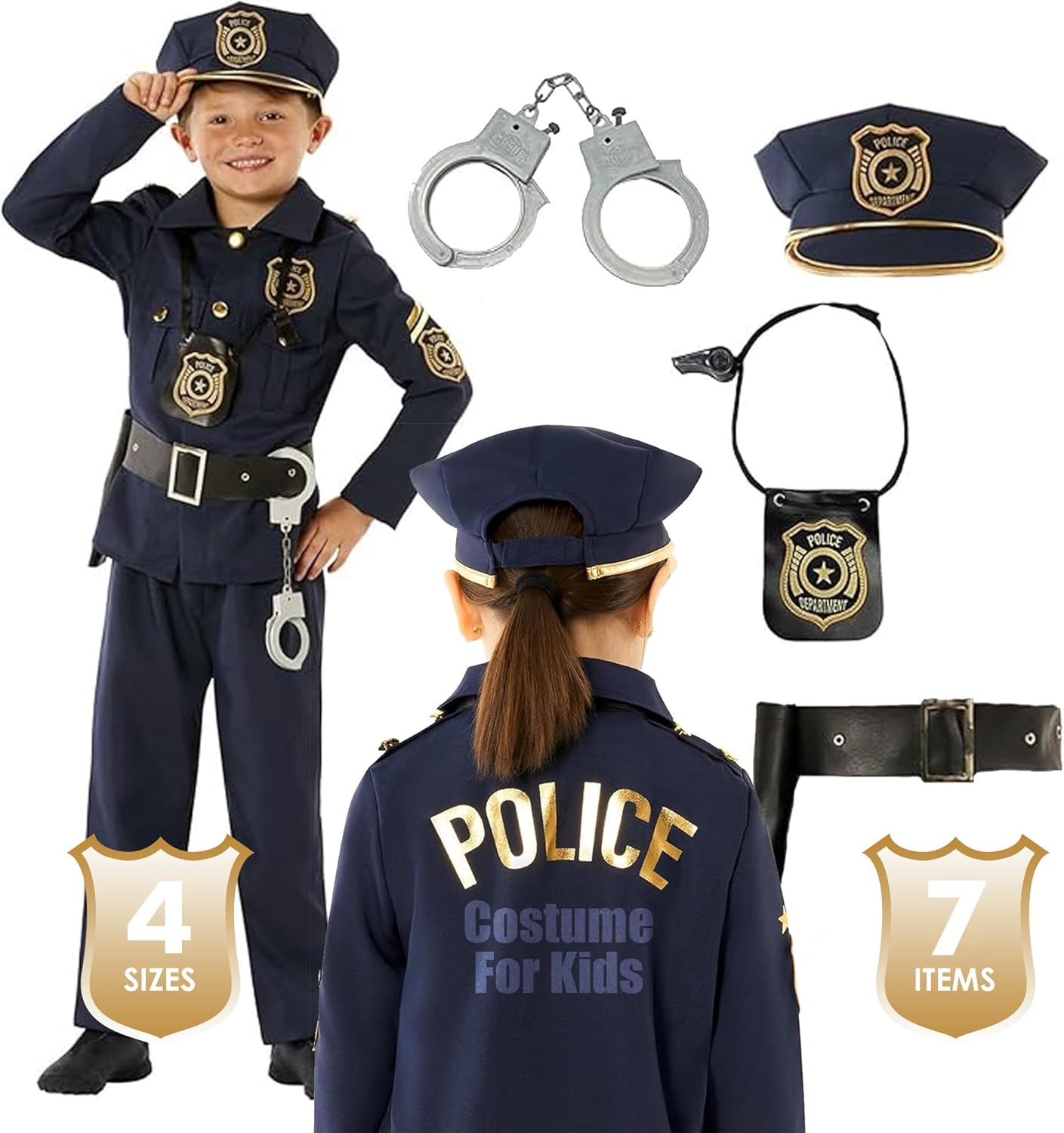 Morph Disfraz de oficial de policía para niños, disfraz de policía para niños y niñas, disfraz de oficial de policía, uniforme de policía para niños