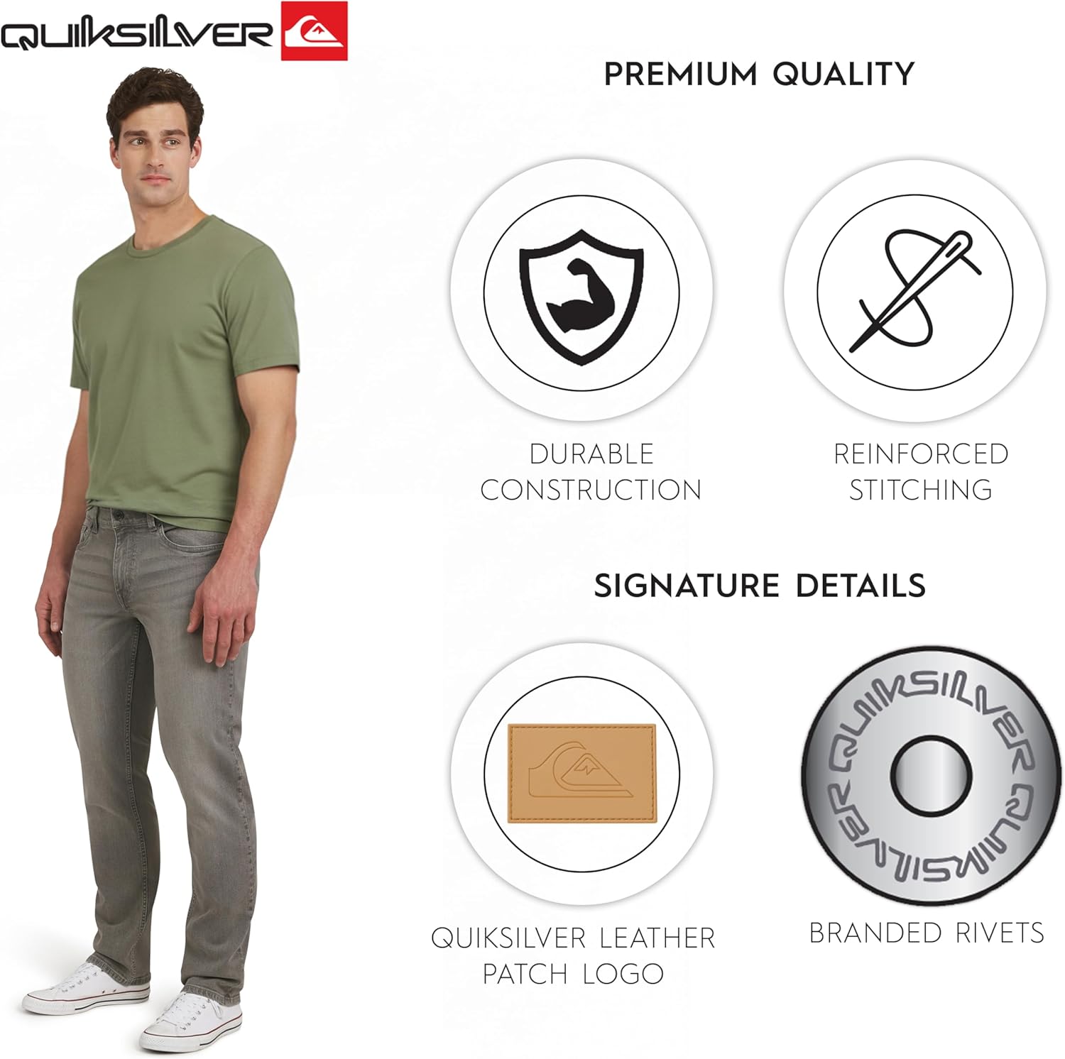 Quiksilver Men's 5 Pocket Straight Fit Stretch Waist Denim Jeans - Image 4