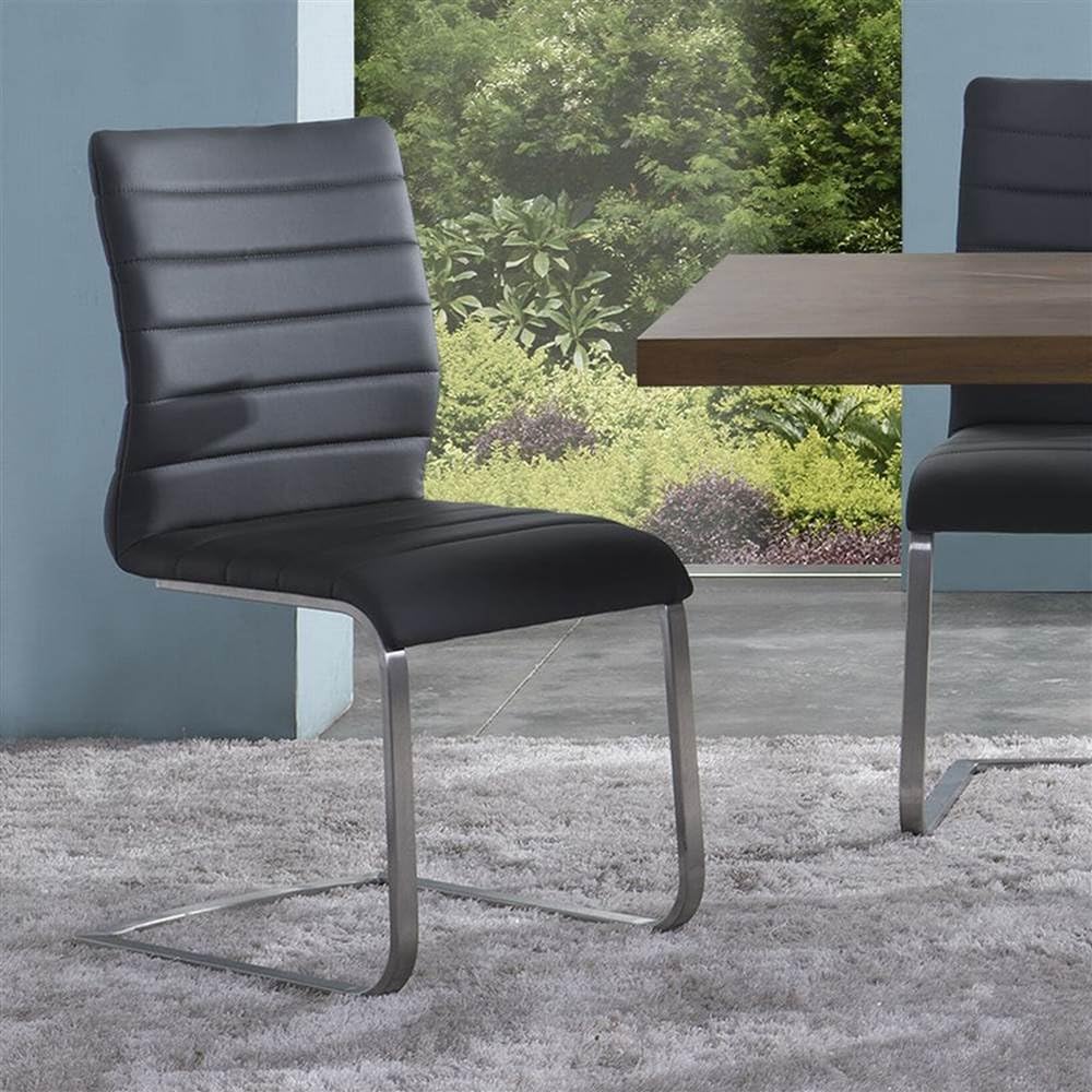 Gray Faux Leather Upholstered Side Chair with Metal Frame