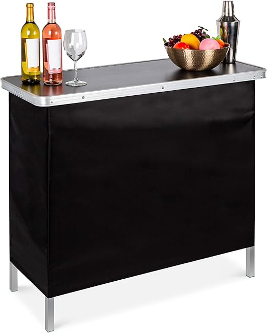 Best Choice Products Portable Pop-Up Bar Table for Indoor, Outdoor, Party, Picnic, Tailgate, Entertaining w/Carrying Case, Storage Shelf, Removable Skirt
