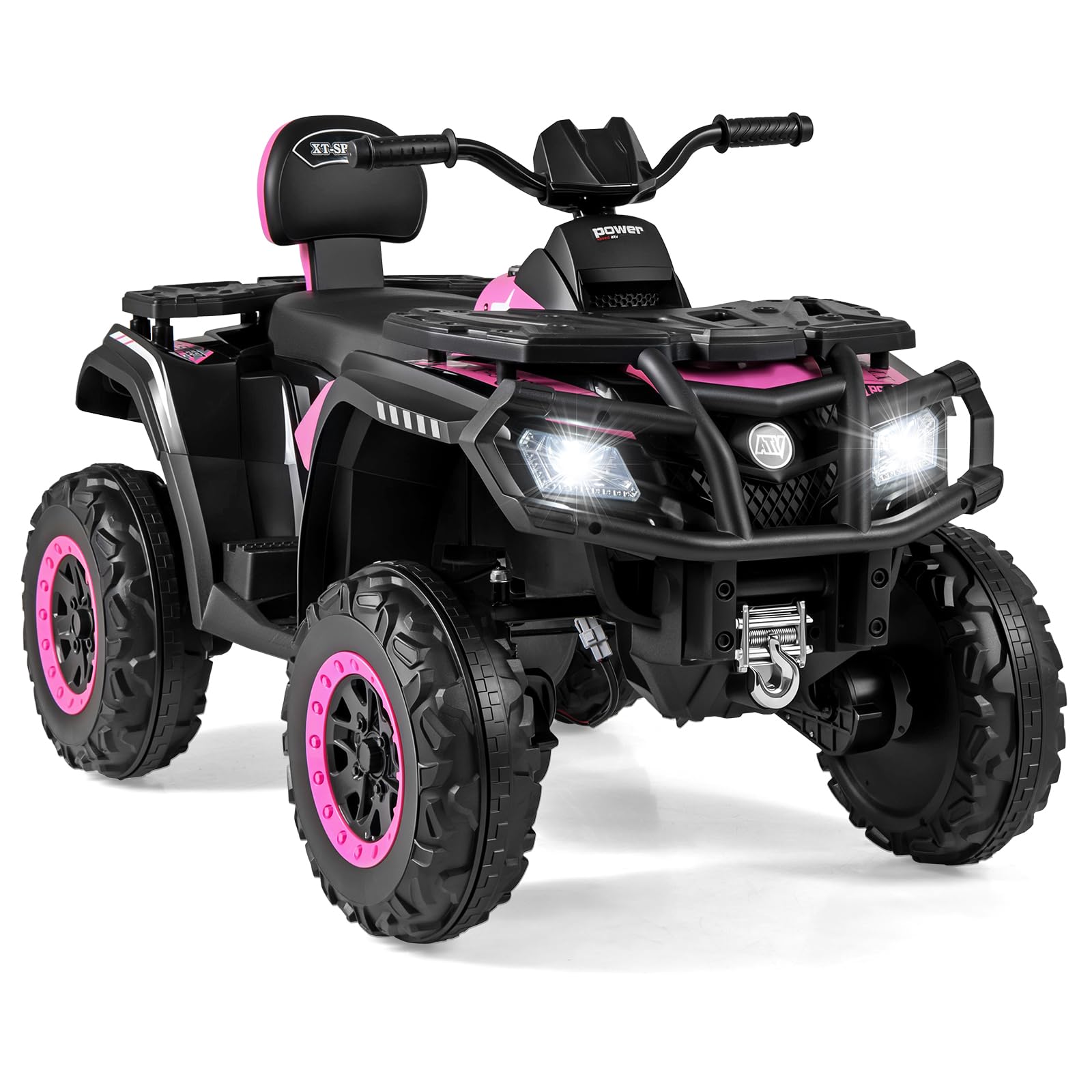 COSTWAY 24V Quad Elettrico per Bambini a 2 Posti, Macchina Elettrica per Bambini 3-8 Anni con 4 Motori, 4 Ruote Antiusura, Luci LED e Musica, Avvio Morbido e 2 Velocità Regolabili, 3-8 km/h (Rosa)