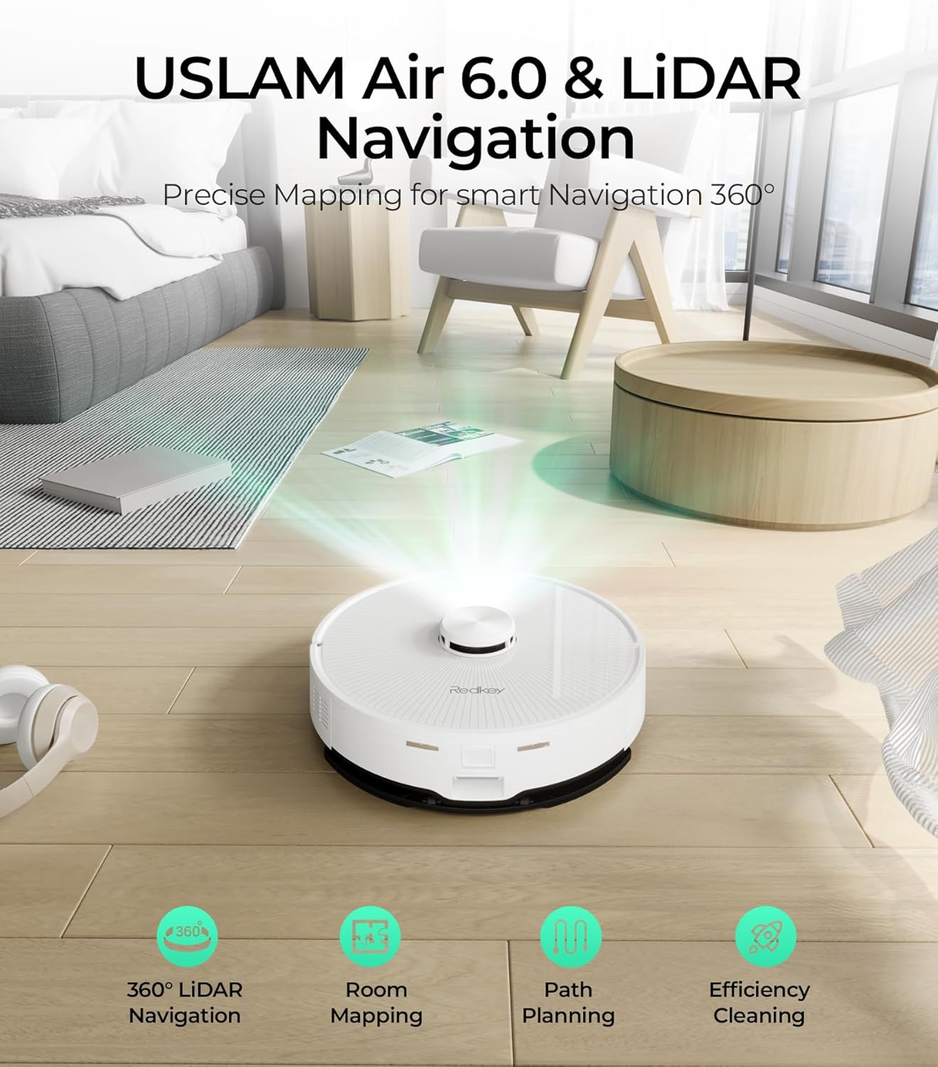 Redkey R10 Robot Vacuum with LiDAR navigation mapping a room