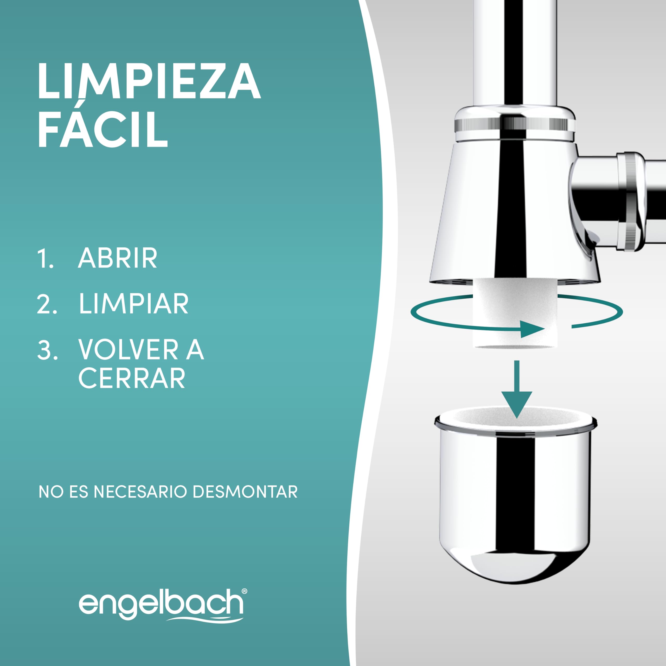 Engelbach® sifón lavabo - Tapa bote sifónico - Sifón universal flexible, desagüe lavabo cromado 1 1/4" - Bote sifónico antiolores, tubo desagüe lavabo y tapa con válvula