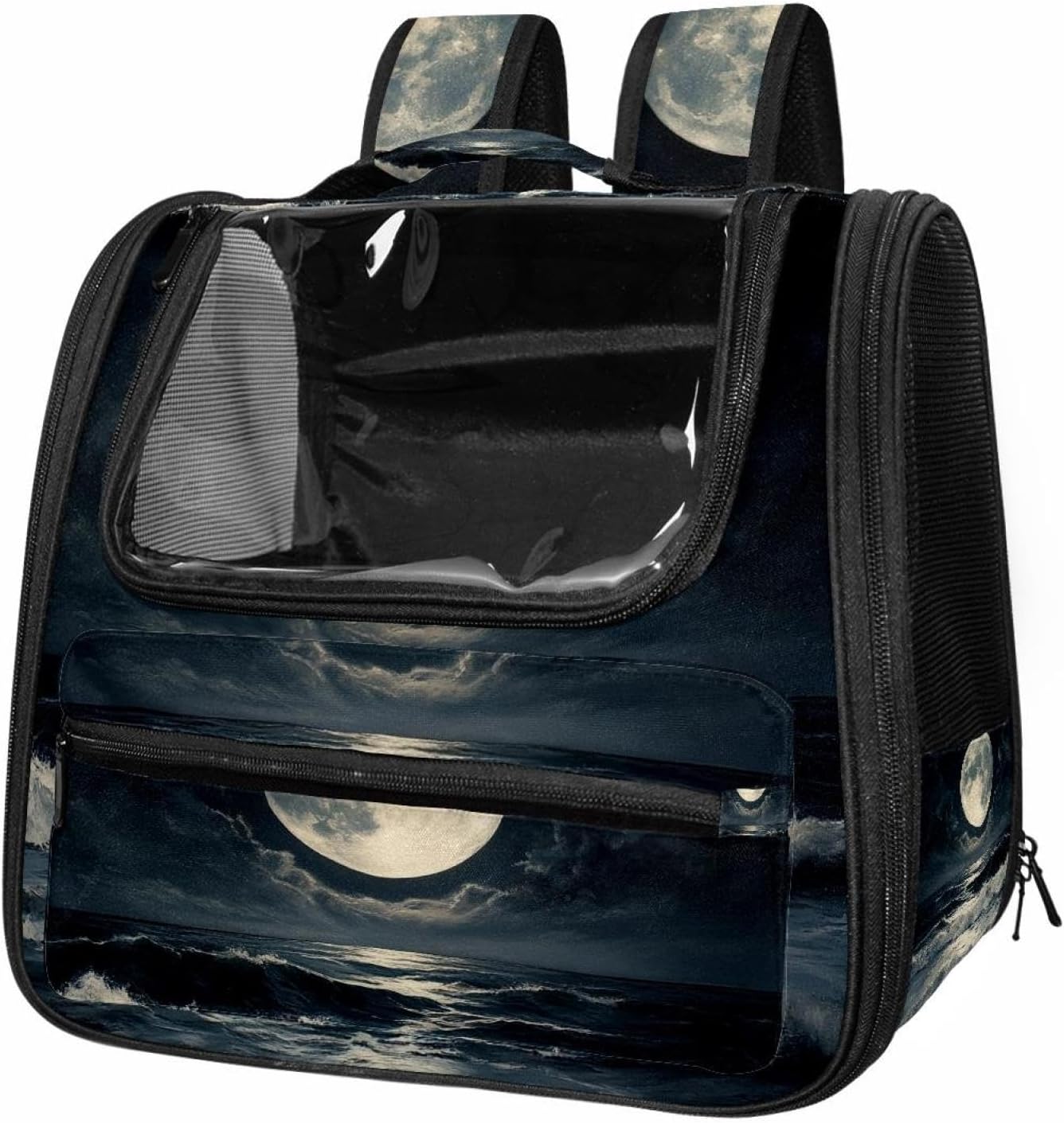 Portable Travel pet Backpack Carrier Hamster Bag Small Dog cat Carrier Breathable Hang Bag, Sea Ocean Moon