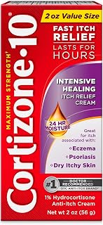 Cortizone-10 Maximum Strength 1% Hydrocortisone Anti-Itch Cream: Fast Relief for Eczema, Psoriasis, Bug Bites, Poison Ivy - 2oz Intensive Healing