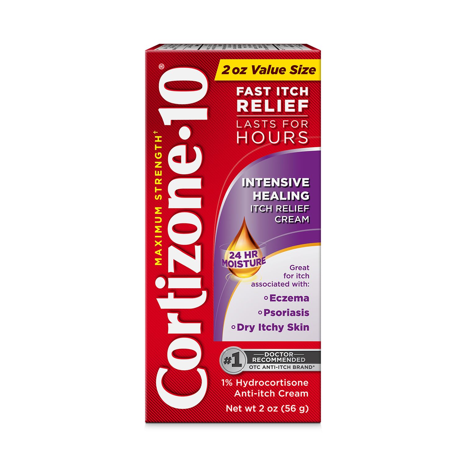 Cortizone-10 Maximum Strength Intensive Healing Itch Relief Cream 1 Hydrocortisone Fast-Acting Anti-Itch Cream for Bug Bites Rash Eczema