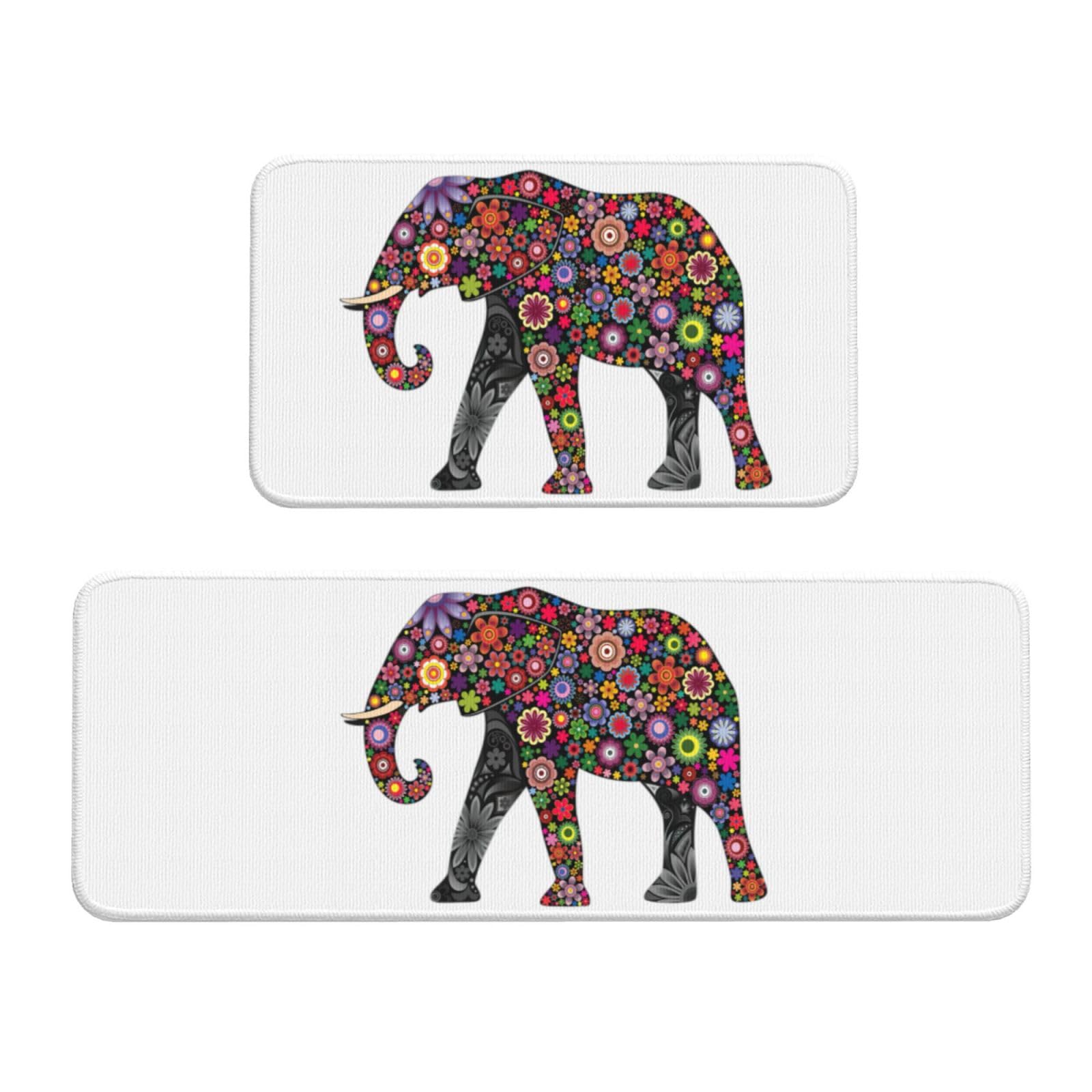 Juego de 2 tapetes de cocina de elefante alegre, alfombras impermeables y antideslizantes
