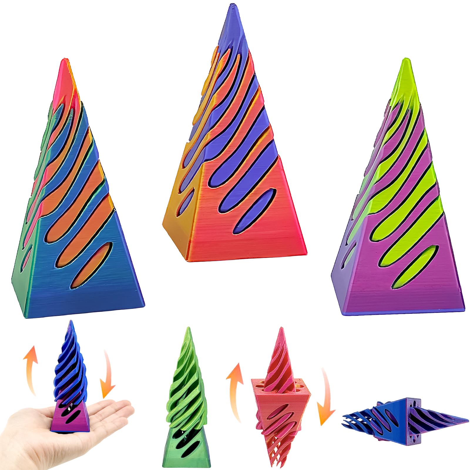 3 Packs Impossible Cone,Spiral Cone Fidget Toy Impossible Pyramid Passthrough Toy,3D Printed Spiral Cone Fidget Toy,Mini Vortex Thread Illusion Desktop Deco Souvenir Gift for Anxiety Relaxing