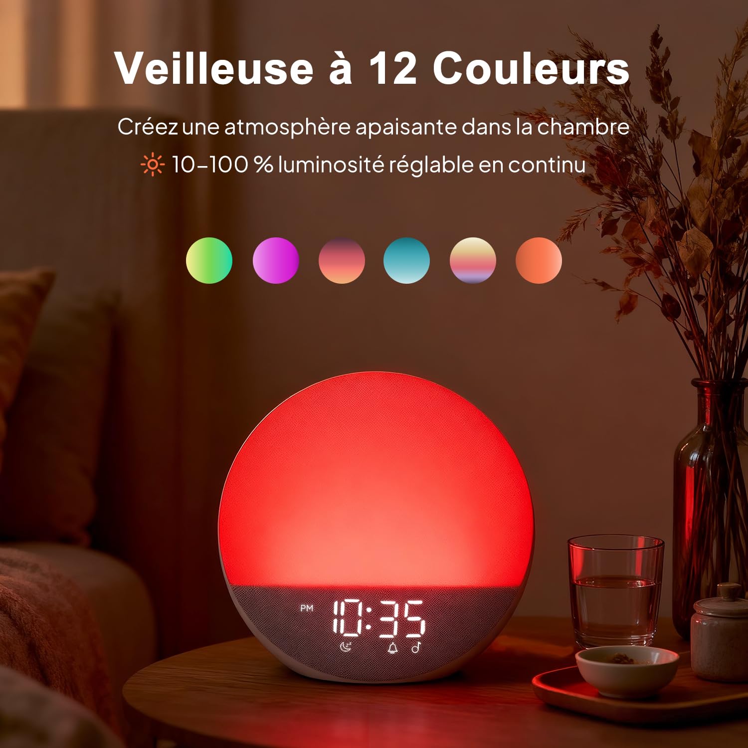 Réveil Simulateur d'Aube avec Bluetooth: Lumière Douce pour Un Réveil Naturel - 25 Sons de Bruit Blanc avec minuterie - Veilleuse RGB pour Adultes et Enfants Chambre à Coucher