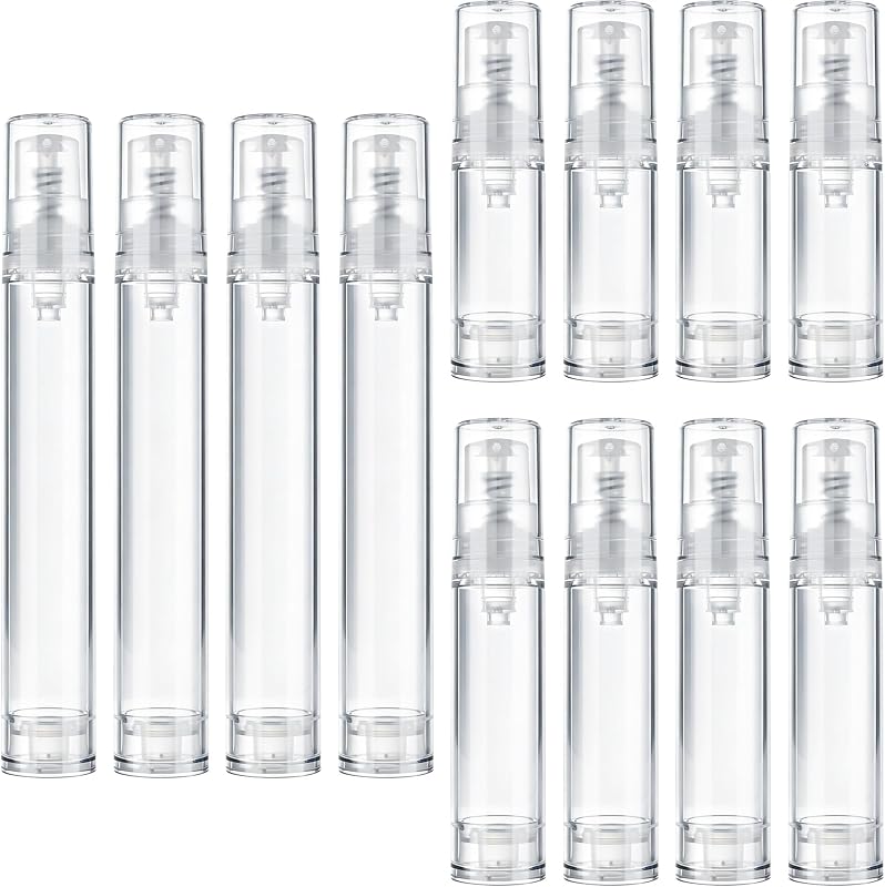Frascos de bomba airless para viagem Hzopcw, 5 mL, 10 mL e 15 mL, transparentes, pacote com 12