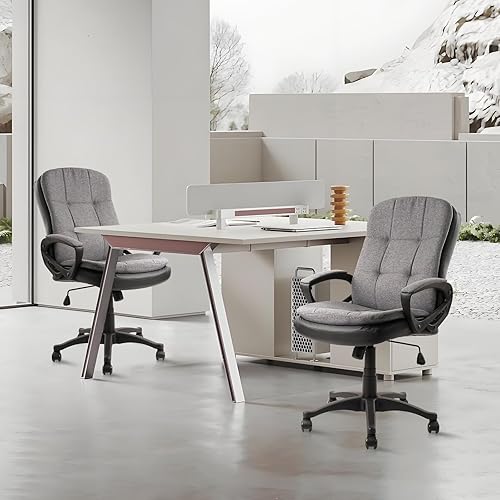 Miniatura 2 de CLATINA Silla de oficina de tela de tela, silla de escritorio giratoria de 360 con respaldo de soporte tapizado suave, altura ajustable, respaldo