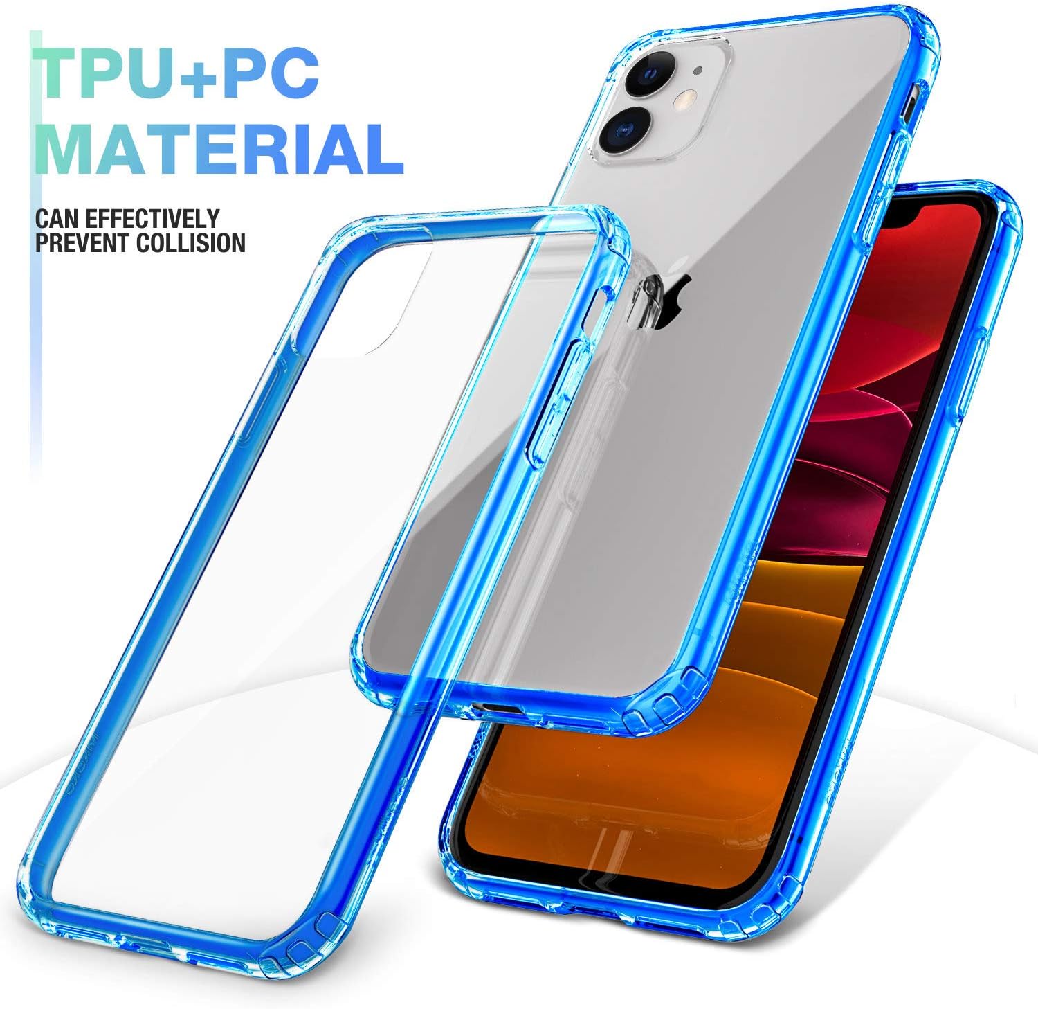 Mkeke Compatible with iPhone 11 Case, Clear Shock Absorption Bumpers Cases for 6.1 Inch Blue