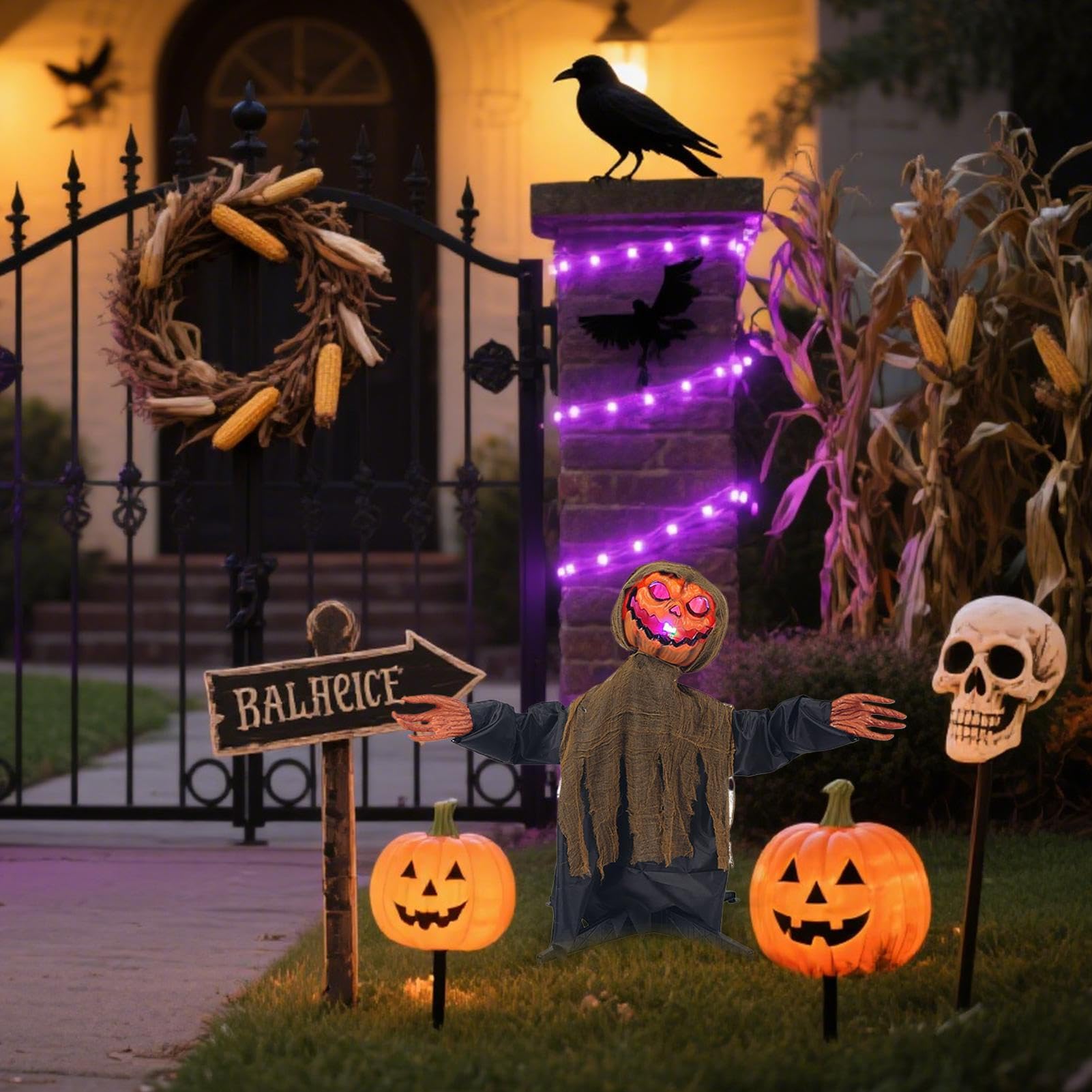 Animowane Dekoracje Halloweenowe Straszna Świecąca Figura Dyniowego Ducha | Oświetlana Kołysząca z Dźwiękiem na Ogród Taras Święta