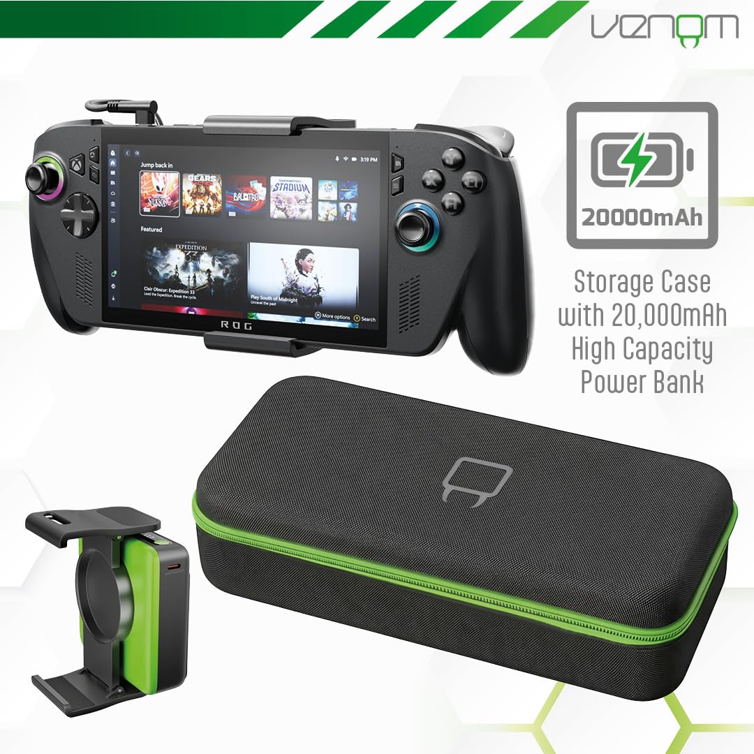 Venom Etui z Power Bankiem 20 000mAh do ASUS ROG Xbox Ally i Xbox Ally X | Twarde etui transportowe ze stojakiem i miejscem na akcesoria