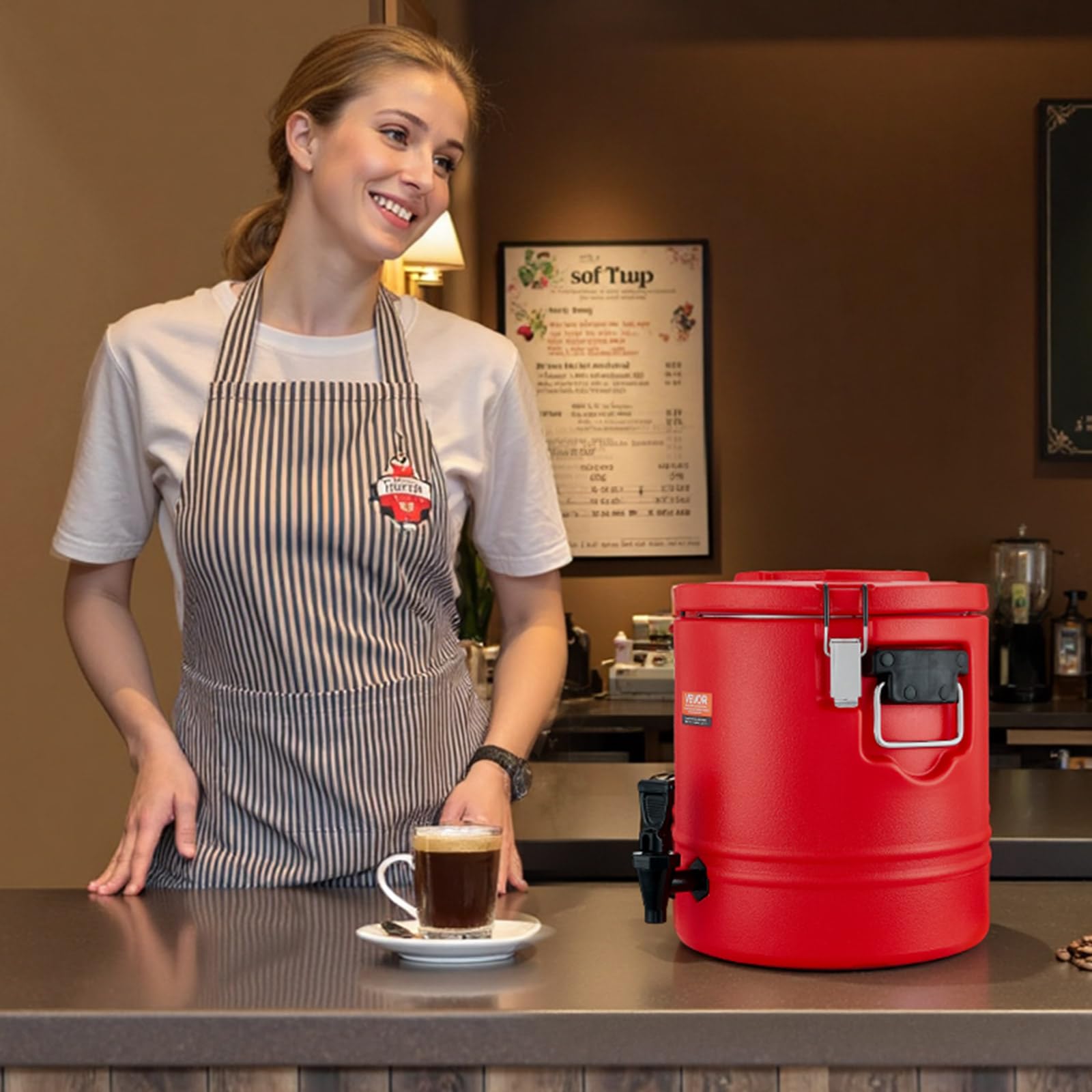 VEVOR Distributeur de Boissons Isotherme 11,4 L, Fontaine à Eau Chaude et Froide Non Électrique avec Robinet, Conteneur Isotherme de Qualité Alimentaire, avec Intérieur en Inox 304, pour Camping