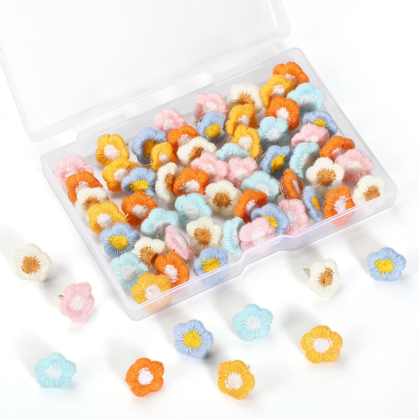 GOOLADA 72 Pieces 6 Colors Thumbtacks, Decorative Thumb Tacks, Flower Push Pins, Cute Push Pins for Bulletin Board, Photo Wall, Cork Board, Map,