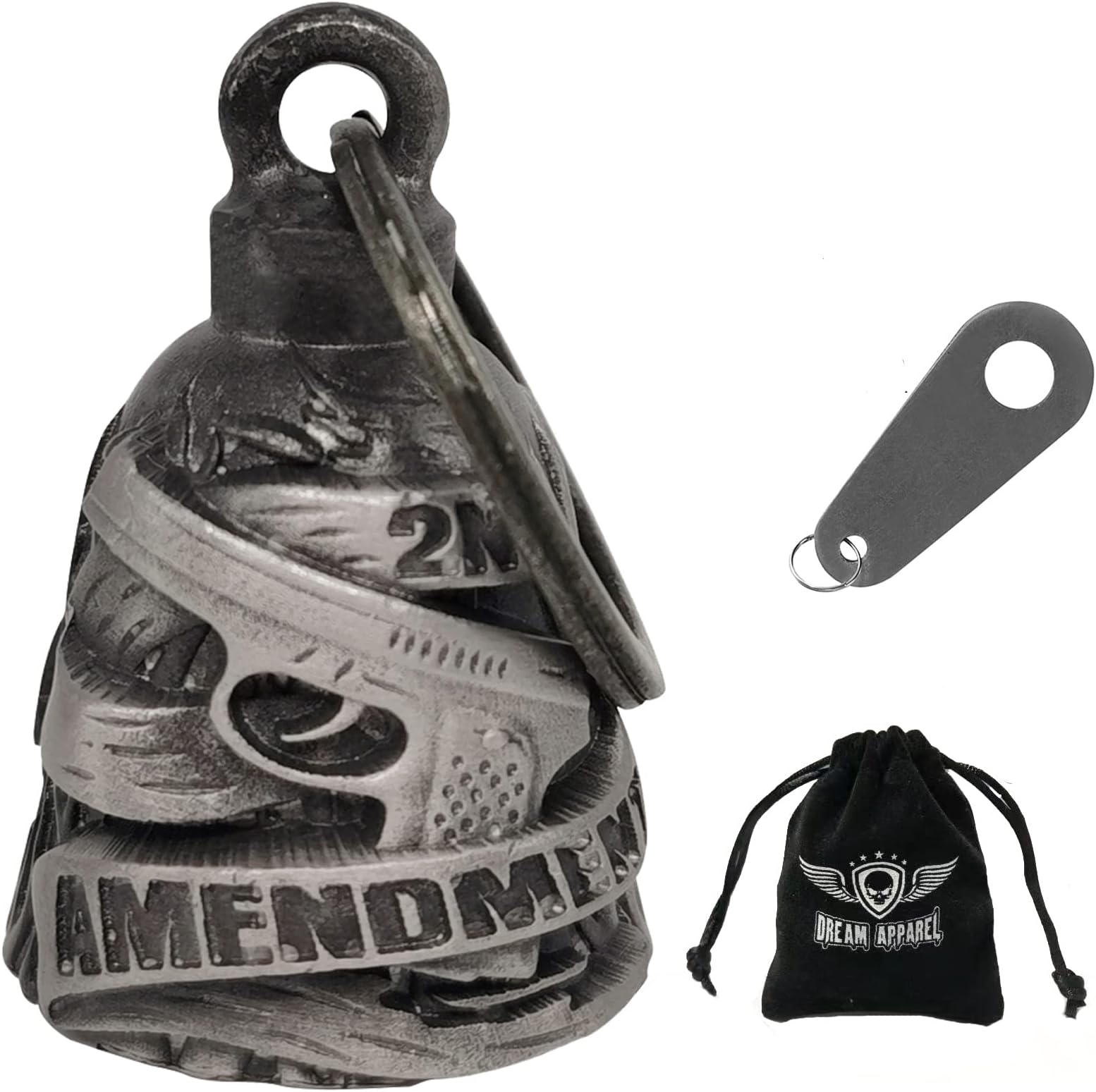 Dream Apparel Motorcycle Bell for Biker US Flag Riding Bell Guardian Bells Motorcycle Accessory or Keychain for Luck, With Bag Gift Box (2nd Amendment)
