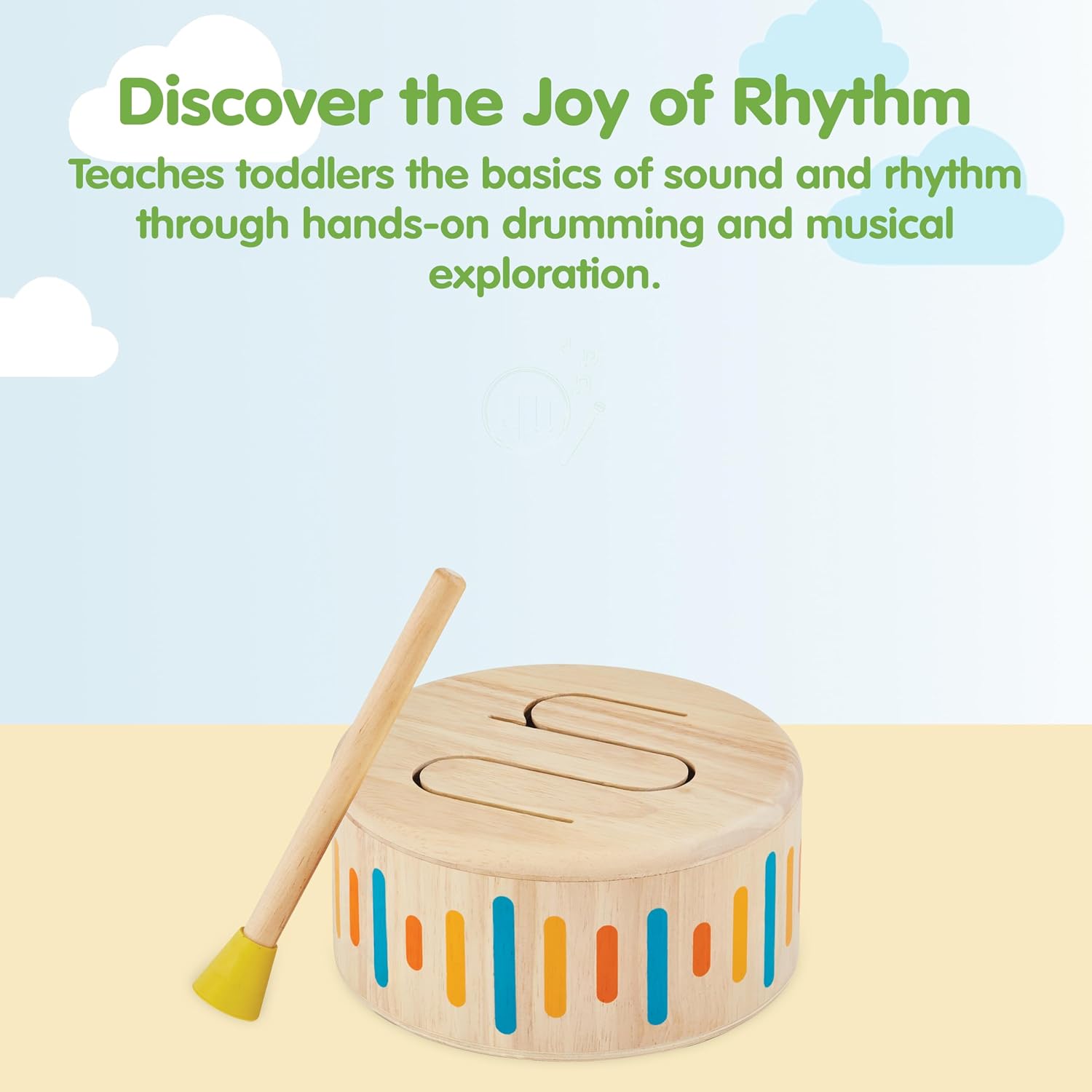 PlanToys® Wooden Solid Drum Musical Instrument for Kids | Montessori Rhythm and Sound Exploration Toy | Eco Friendly Wooden Percussion Drum for Early Music Learning