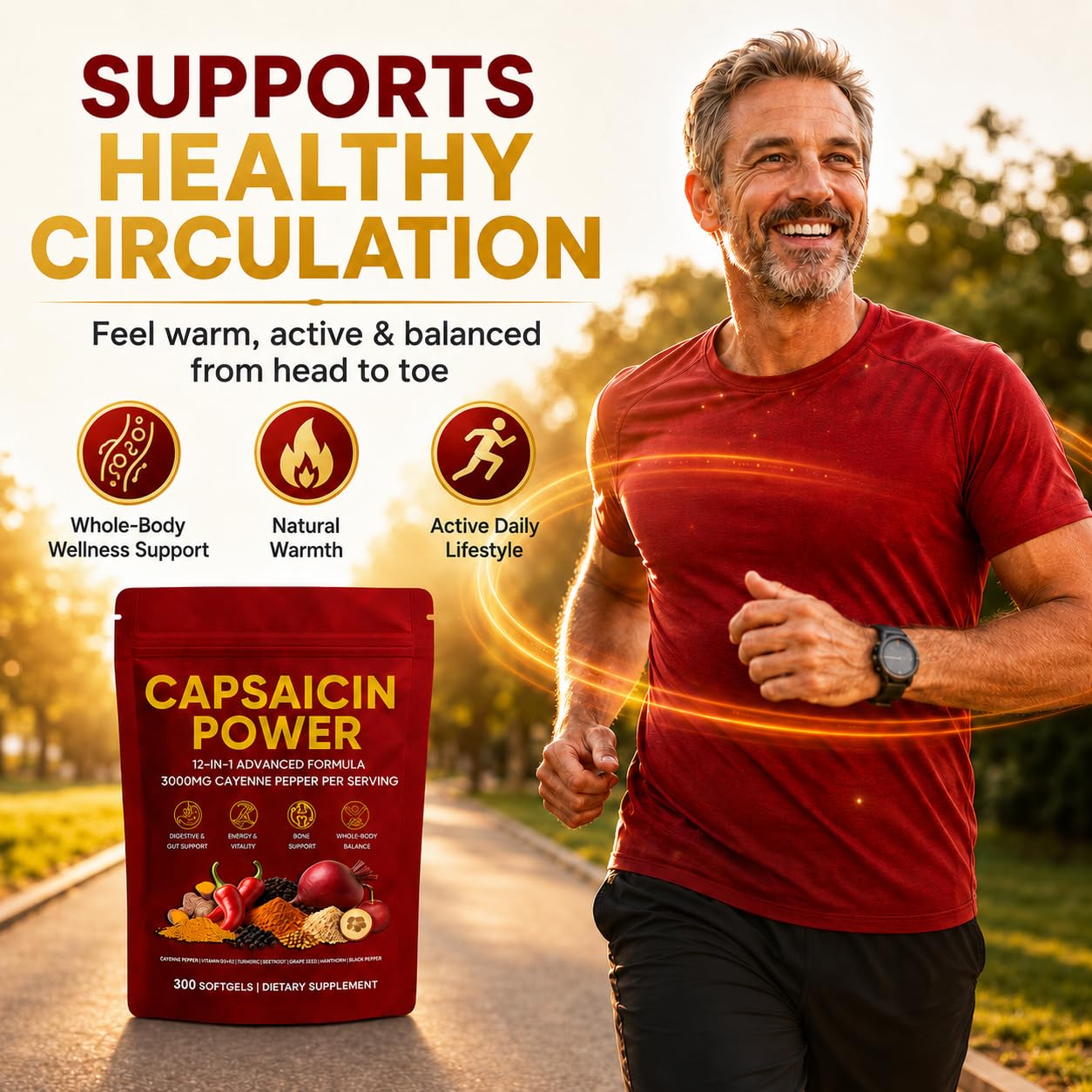 Capsaicin Power - Cayenne Pepper Capsules Supplement, Supports Leg Vein, Circulation & Daily Energy, with Vitamin D3+K2, Beetroot, Grape Seed and Other Extracts, 300 Capsules (1) — Amazon image 2