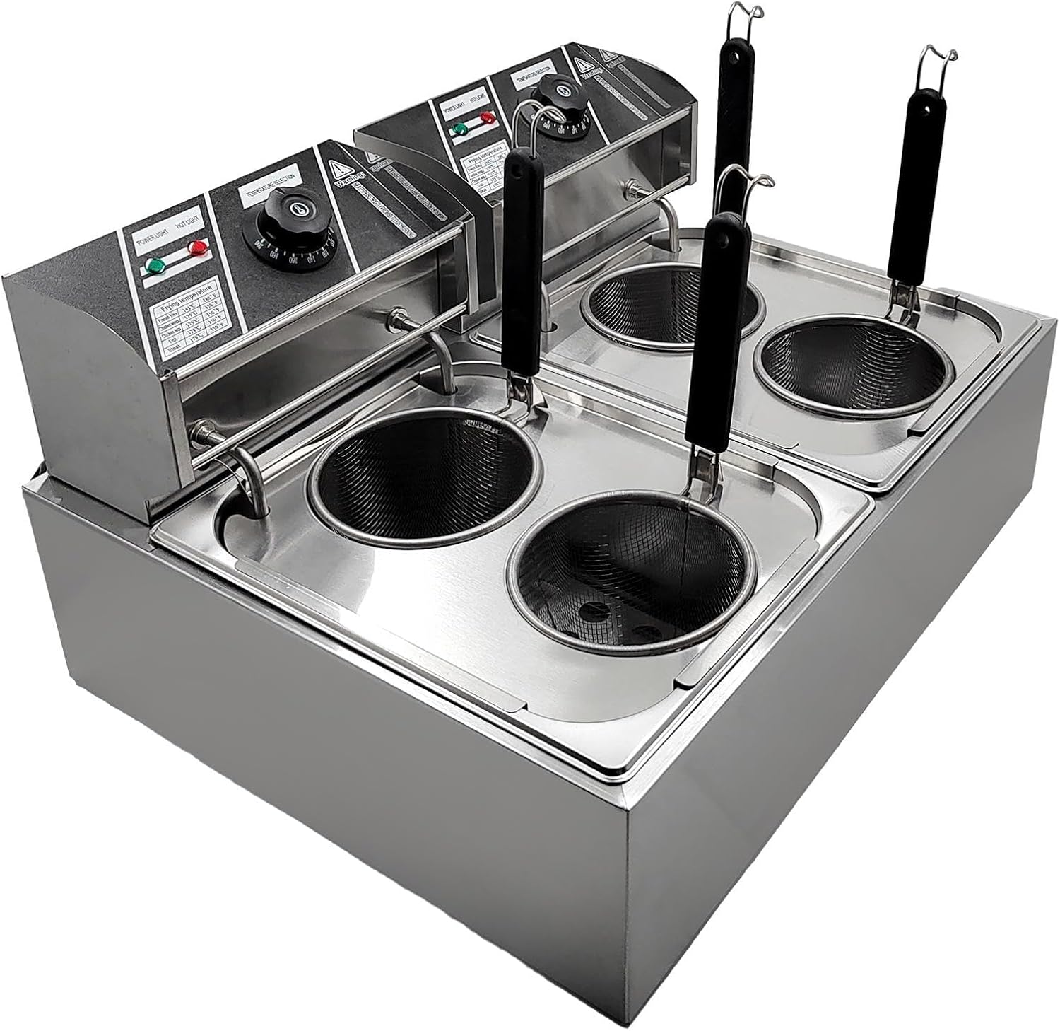 2 Hole Noodle Cooking Machine,1.5KW Commercial Pasta Cooker W/Removable Basket and Noodle Filter Electric Noodles Pasta Cooker,Temperature Adjustable for Spaghetti, Dumplings, Fried Snacks