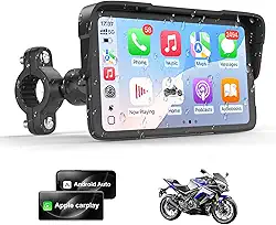 Tela sensível ao toque CarPlay HD para motocicleta, sistema de navegação GPS para motocicleta com Apple Carplay e Android Auto, IP67 impermeável, suporta configurações de pressão dos pneus, Bluetooth