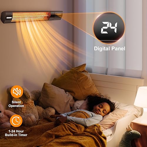 Miniatura 4 de YESERLl - Calentador eléctrico de patio con control remoto, calentador de 1500 W, calentamiento rápido con 3 ajustes de potencia, silencioso