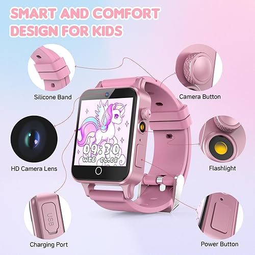 Miniatura 7 de Relojes para Niñas Juguetes para Niñas de 5 a 12 Años, Reloj Inteligente con Cámara HD con Pantalla Táctil para Niños, Tarjeta de Aprendizaje,