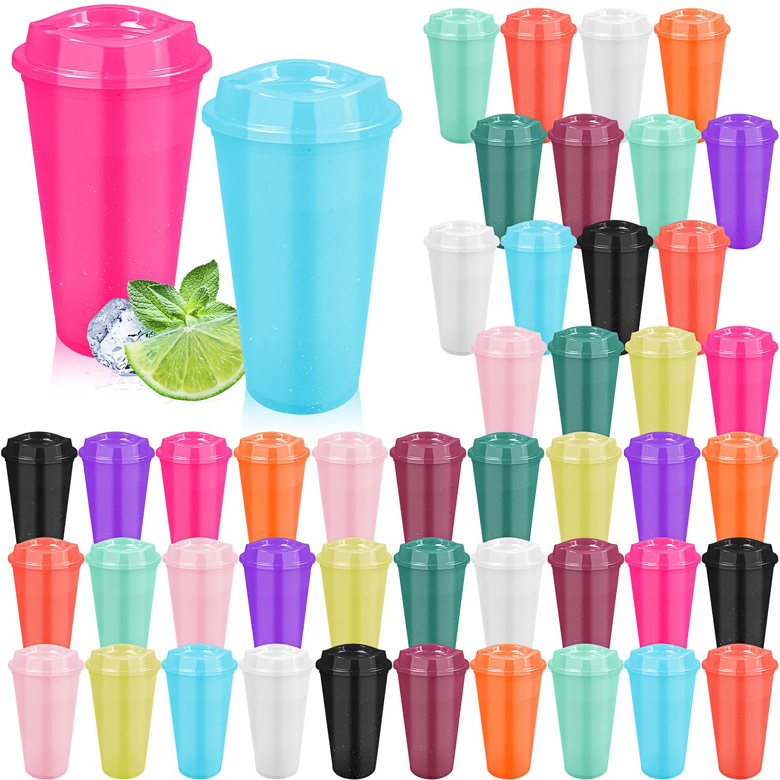 48 Pcs Plastic Tumblers Cup with Lids 470 ml Reusable Coffee Cups with Lids for Hot Drink Coffee Cups Plastic Colorful Cups Bulk for Parties Birthdays(Glitter)
