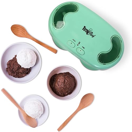 Total Chef Deluxe - Máquina para hacer helados de doble golosina, 1.1 cuarto de galón (1 litro), verde, hace 2 sabores a la vez de yogur congelado,
