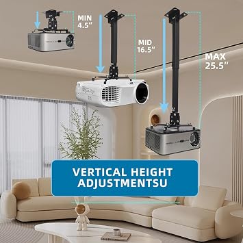 Projektör Montajı, Projektör Tavan Duvar Montajı, 25,5 Genişleme Kollu Evrensel Projektör Montajı, Yüksekliği Ayarlanabilir, Ev ve Ofis Projektörleri için Uygun (Siyah)