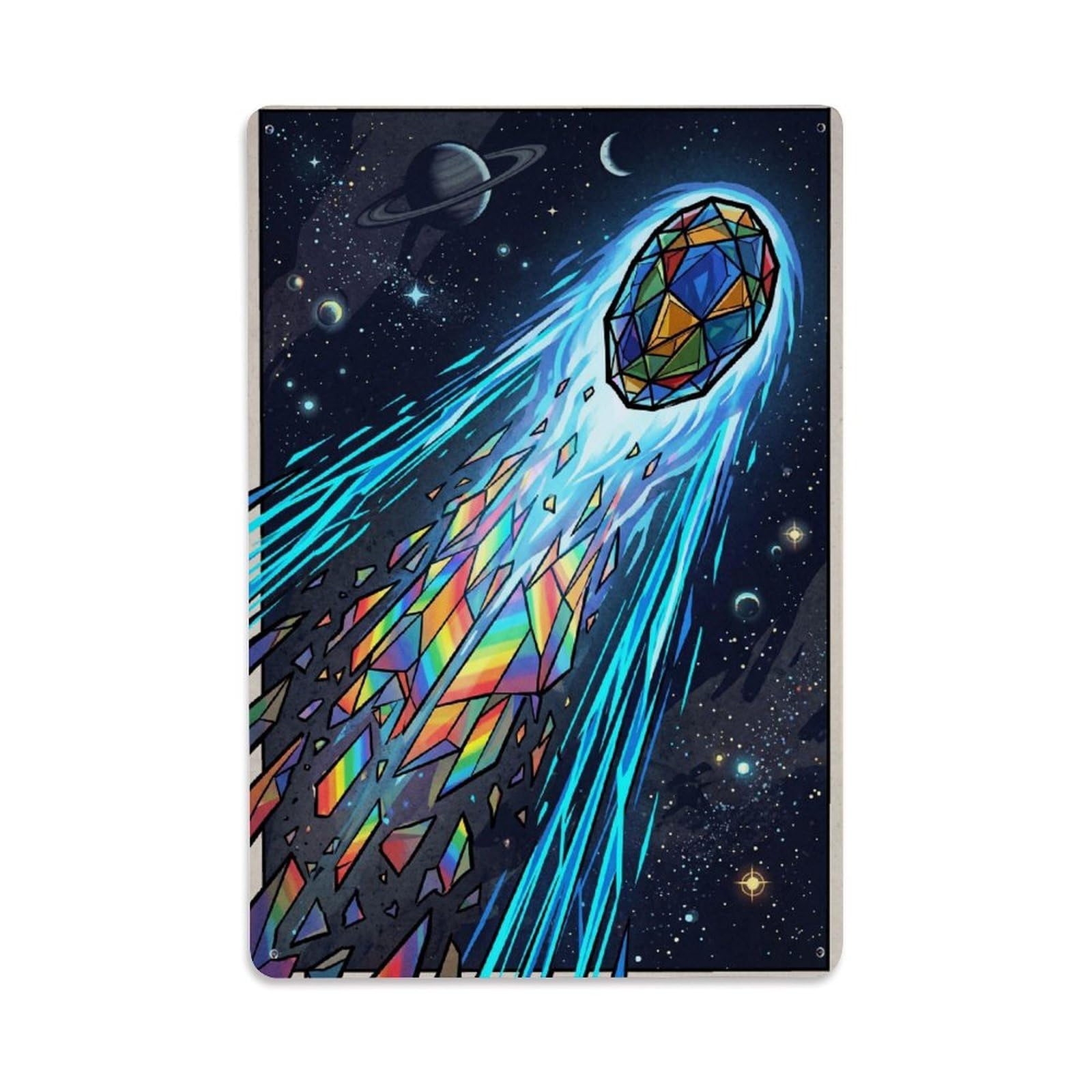 Okngb Style Cosmic Comet Planet Meteor Trail Space Galaxy Nebula Surreal Metal Tin Sign Plaque Wall Decor For Cafe, Man Cave, Club Bar, Office, Home Garden Round Metal Poster 8X12inch