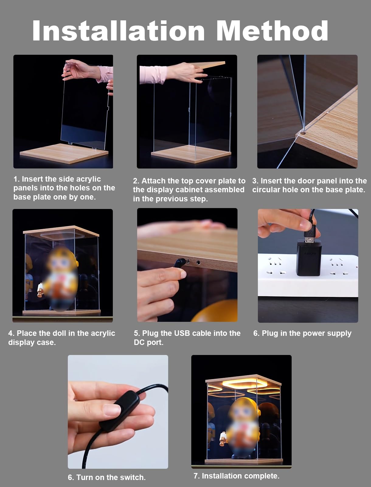 acryl vitrine Beleuchtete Acryl-Vitrine, GroßEs Acryl-Vitrine-Display mit TüR, Stapelbare, Staubdichte Vitrine für SammlerstüCke, 4 6 8 10 12 14 16 18 20 24 Zoll(15x15x20cm/6x6x8in)
