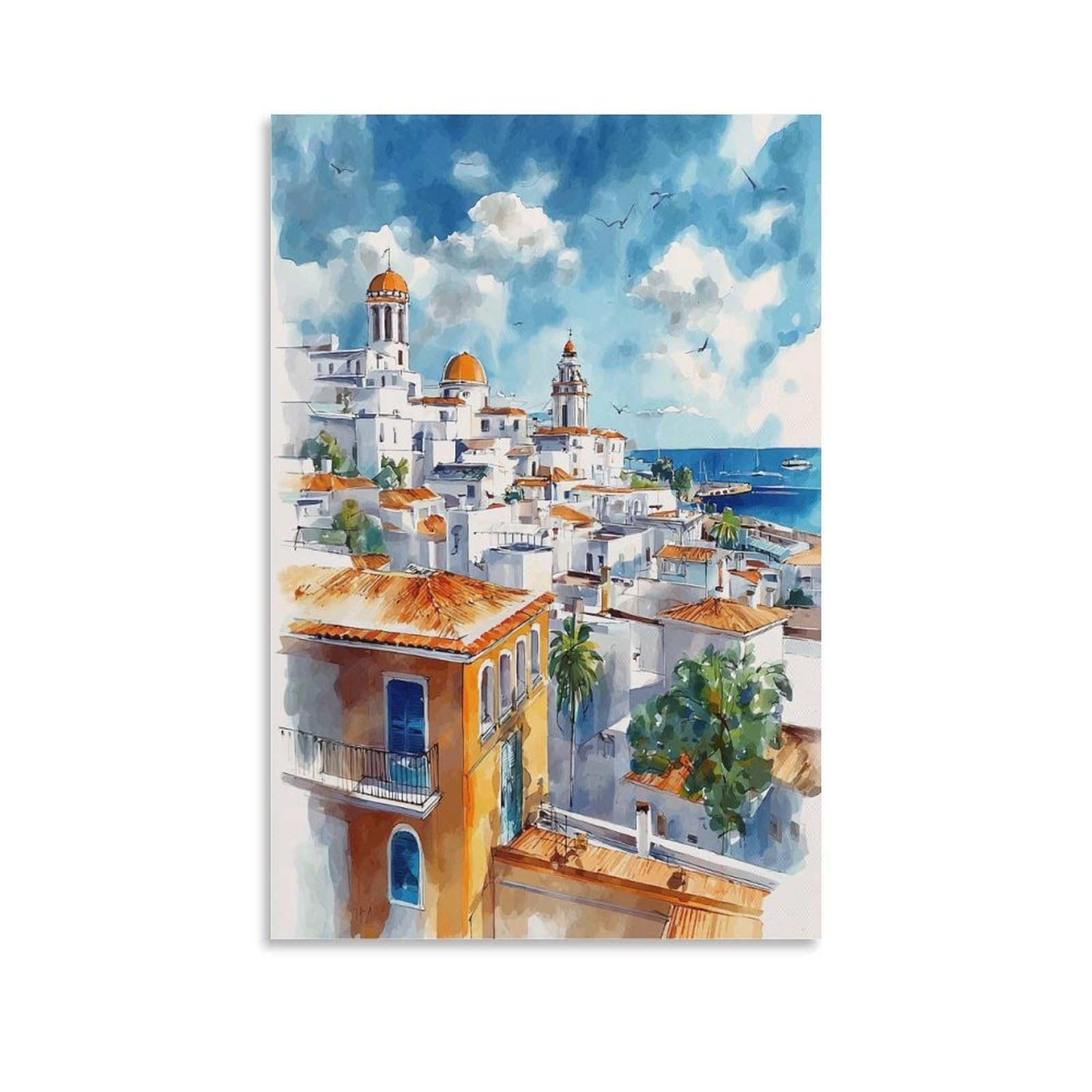 Xwymxz Unframe-Style Veracruz Mexico Coastal Cityscape 16X24inch(40X60cm) Vintage Travel Poster Watercolor Canvas Art