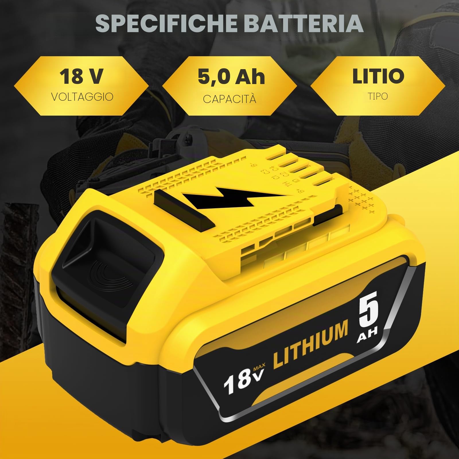 2 Pezzi Ricambio per Dewalt Batteria 18V 5.0Ah + Caricabatterie DCB107 10.8V-20V per DCB184 DCB180 DCB181 DCB182 DCB200 DCB201 DCB204