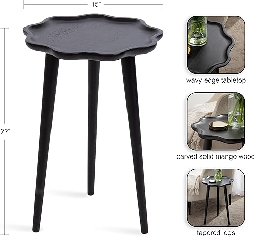 Miniatura 3 de Kate and Laurel Alezar - Mesa auxiliar redonda de madera moderna, 15 x 15 x 22 pulgadas, color negro, mesa auxiliar de madera maciza con borde