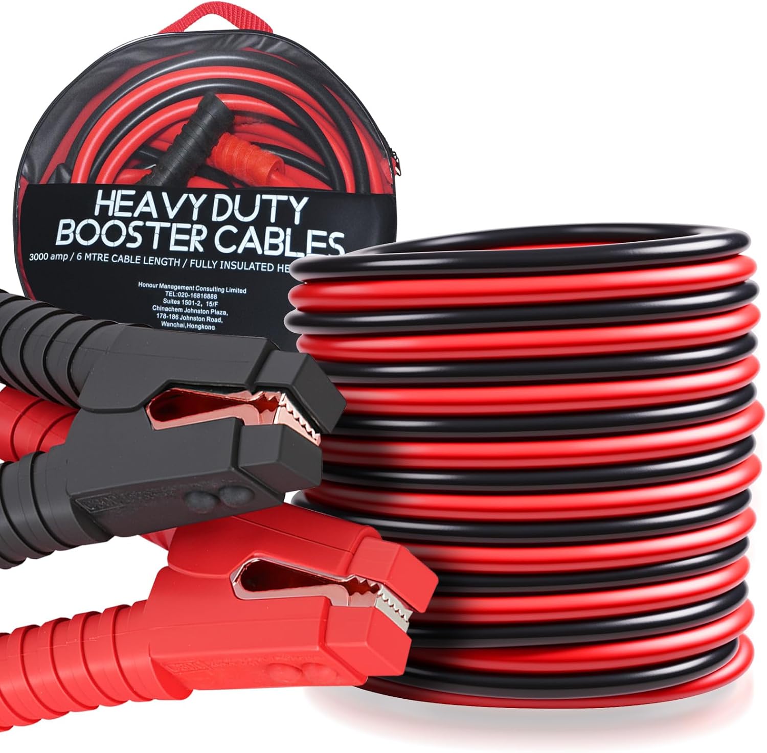 Voilamart Auto Heavy Duty Jumper Cables 1 Gauge 20Ft 3000AMP with Carry Bag Long Automotive Battery Jumper Cable Commercial Grade Booster Cables for Cars Battery Jump start Cables for Trucks Car SUV