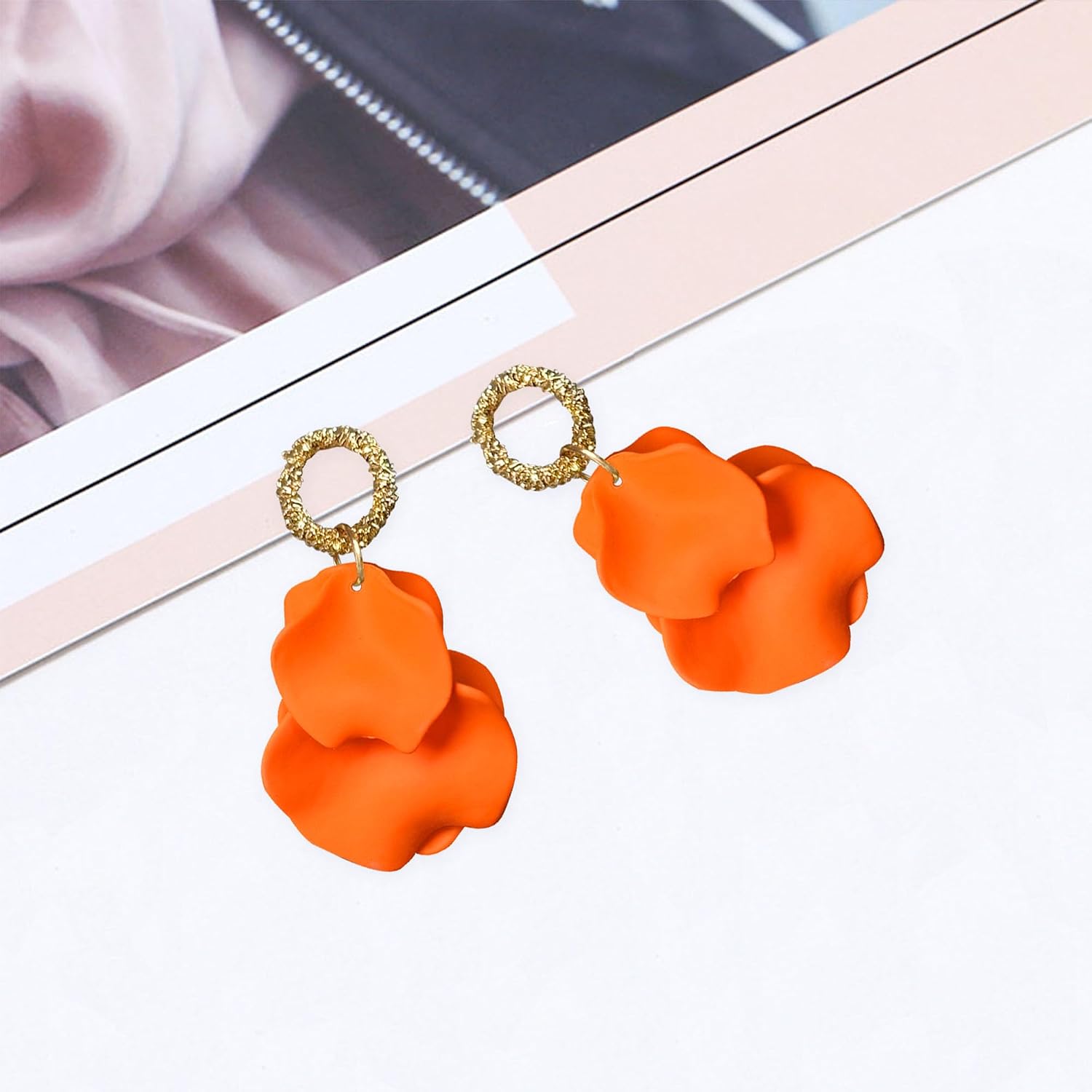 Anmpab Statement Matte Rose Flower Petal Stud Earrings for Women Dangly Floral Petal Earrings Jewelry Accessories Romantic Gifts for Her Women image 5