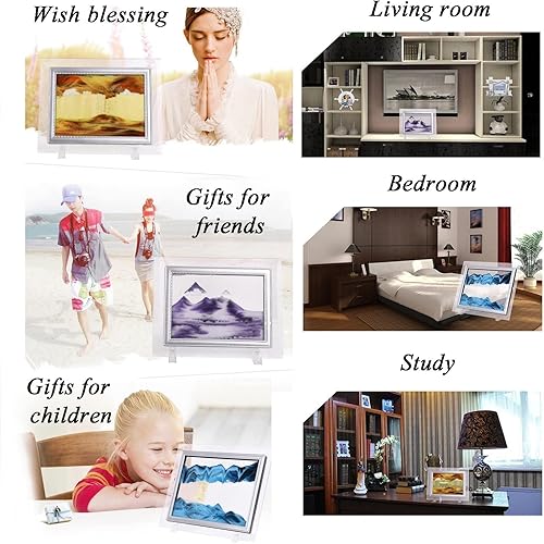 Miniatura 7 de Imágenes artísticas de arena móvil, pintura de arena movediza, decoración de sala de estar, escritorio 3D, paisaje natural que fluye arena con base