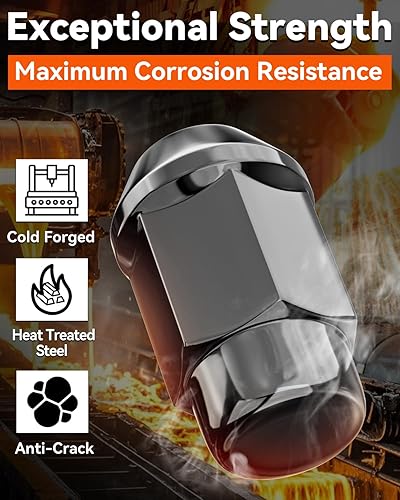 Miniatura 3 de YIZBAP 20 tuercas de llanta negras de 12-20, tuercas de llanta de bellota de extremo cerrado de 1.4 pulgadas, tuercas hexagonales de 0.748 in para